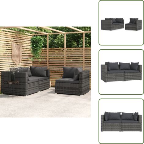 Rattan - vidaXL Set Divani da Giardino 3 pz con Cuscini in Polyrattan Grigio - Poliestere