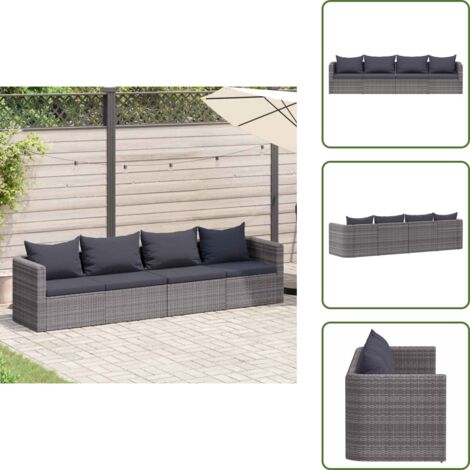 Rattan - vidaXL Set Divani da Giardino 4 pz con Cuscini Grigio in Polyrattan - Poliestere