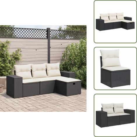Rattan - vidaXL Set Divani da Giardino 4 pz con Cuscini Nero in Polyrattan - Poltrona con custodia