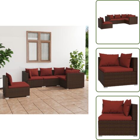 Rattan - vidaXL Set Divani da Giardino 5 pz con Cuscini in Polyrattan Marrone - Cuscini per divano