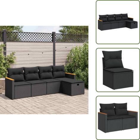 Rattan - vidaXL Set Divani da Giardino 5 pz con Cuscini in Polyrattan Nero - Poltrona con custodia