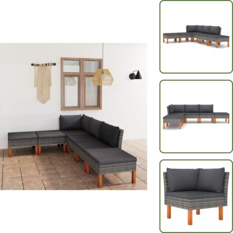Rattan - vidaXL Set Divani da Giardino 6 pz con Cuscini in Polyrattan Grigio - Acciaio