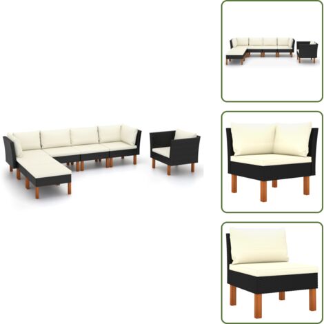 Rattan - vidaXL Set Divani da Giardino 7pz Polyrattan Legno di Eucalipto Nero - Acciaio