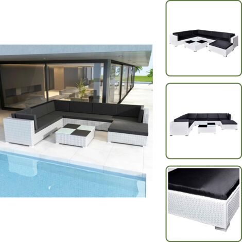 Rattan - vidaXL Set Divani da Giardino 8 pz con Cuscini in Polyrattan Bianco - Cuscini per sedile