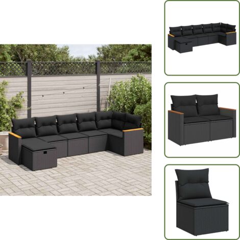 Rattan - vidaXL Set Divani da Giardino con Cuscini 7pz Nero Polyrattan - Poltrona angolare