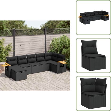 Rattan - vidaXL Set Divani da Giardino con Cuscini 7pz Nero Polyrattan - Poltrona da giardino