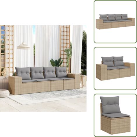 Rattan - vidaXL Set Divano da Giardino 4 pz con Cuscini Beige in Polyrattan - Poltrona con bracciolo