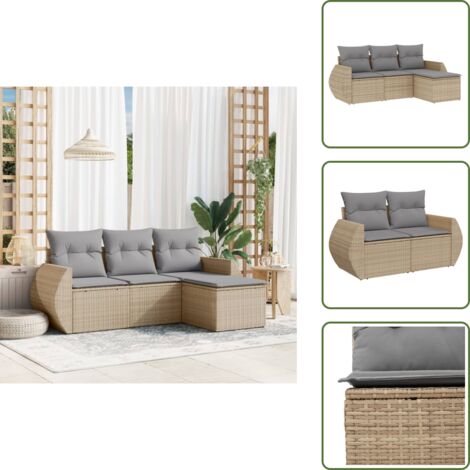 Rattan - vidaXL Set Divano da Giardino 4 pz con Cuscini Beige in Polyrattan - Poltrona con cuscino