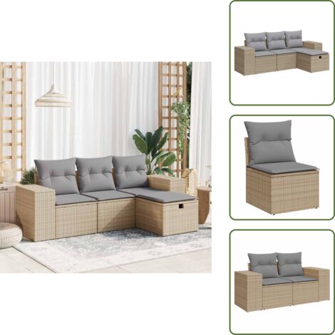 Rattan - vidaXL Set Divano da Giardino 4 pz con Cuscini Beige in Polyrattan - Poltrona con custodia