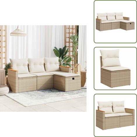 Rattan - vidaXL Set Divano da Giardino 4 pz con Cuscini Beige in Polyrattan - Poltrona con custodia