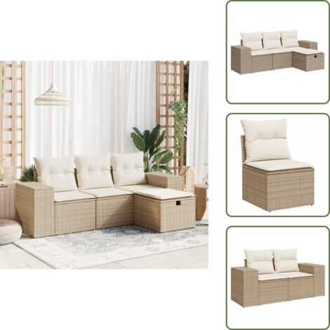 Rattan - vidaXL Set Divano da Giardino 4 pz con Cuscini Beige in Polyrattan - Poltrona con custodia