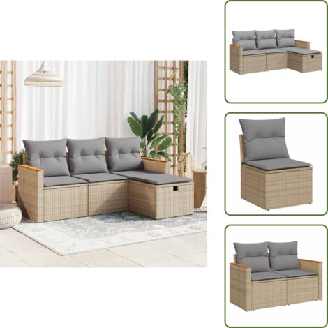 Rattan - vidaXL Set Divano da Giardino 4 pz con Cuscini Beige in Polyrattan - Poltrona con custodia