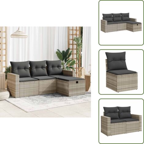 Rattan - vidaXL Set Divano da Giardino 4pz con Cuscini Grigio Chiaro Polyrattan - Poltrona con custodia