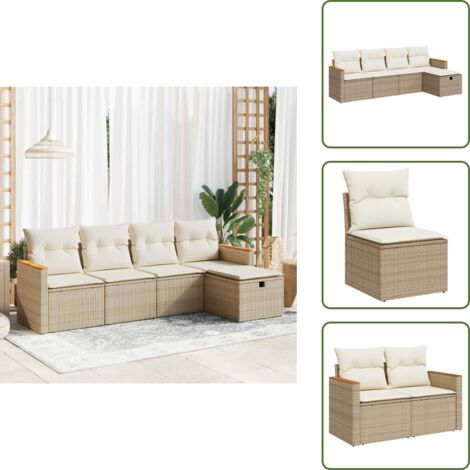 Rattan - vidaXL Set Divano da Giardino 5 pz con Cuscini Beige in Polyrattan - Poltrona con custodia