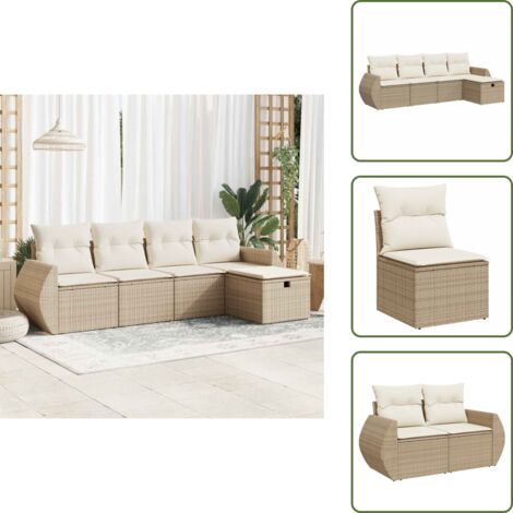 Rattan - vidaXL Set Divano da Giardino 5 pz con Cuscini Beige in Polyrattan - Poltrona con custodia
