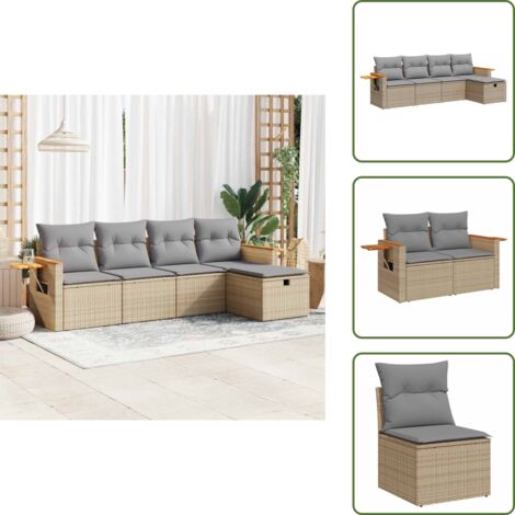 Rattan - vidaXL Set Divano da Giardino 5 pz con Cuscini Beige in Polyrattan - Poltrona con custodia