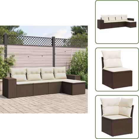 Rattan - vidaXL Set Divano da Giardino 5 pz con Cuscini Marrone in Polyrattan - Poltrona con bracciolo