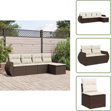Rattan - vidaXL Set Divano da Giardino 5 pz con Cuscini Marrone in Polyrattan - Poltrona da esterno