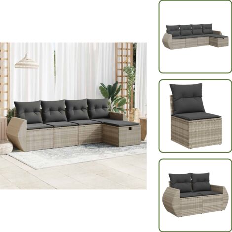 Rattan - vidaXL Set Divano da Giardino 5pz con Cuscini Grigio Chiaro Polyrattan - Poltrona con custodia