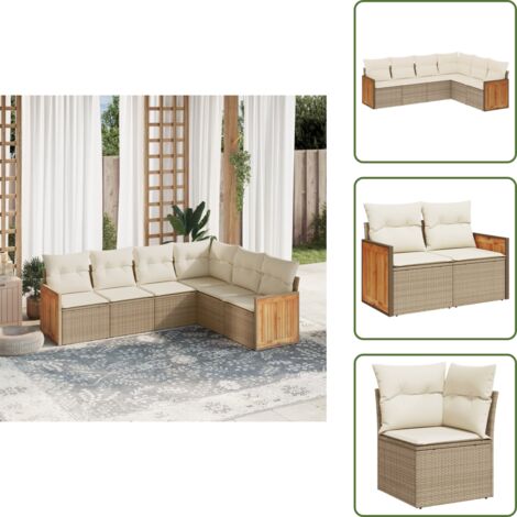 Rattan - vidaXL Set Divano da Giardino 6 pz con Cuscini Beige in Polyrattan - Poltrona angolare