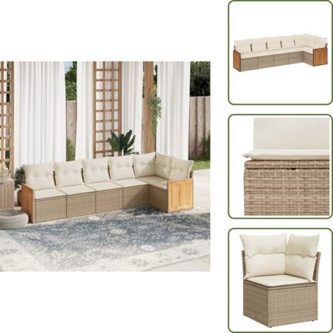 Rattan - vidaXL Set Divano da Giardino 6 pz con Cuscini Beige in Polyrattan - Poltrona angolare