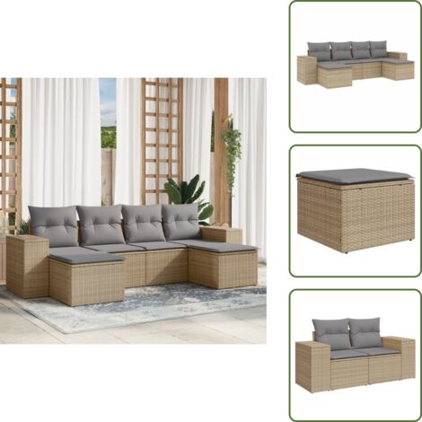 Rattan - vidaXL Set Divano da Giardino 6 pz con Cuscini Beige in Polyrattan - Poltrona con bracciolo