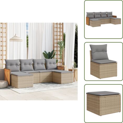 Rattan - vidaXL Set Divano da Giardino 6 pz con Cuscini Beige in Polyrattan - Poltrona con cuscino