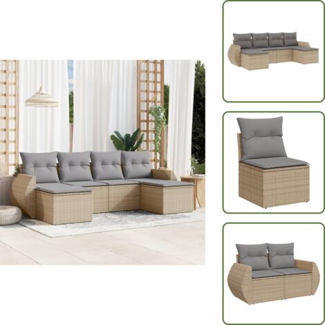 Rattan - vidaXL Set Divano da Giardino 6 pz con Cuscini Beige in Polyrattan - Poltrona con cuscino