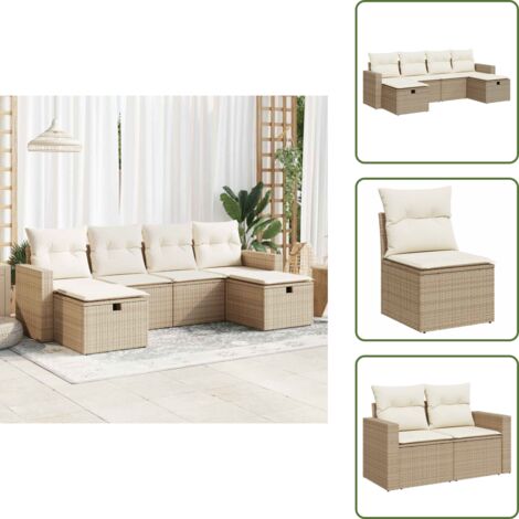 Rattan - vidaXL Set Divano da Giardino 6 pz con Cuscini Beige in Polyrattan - Poltrona con custodia