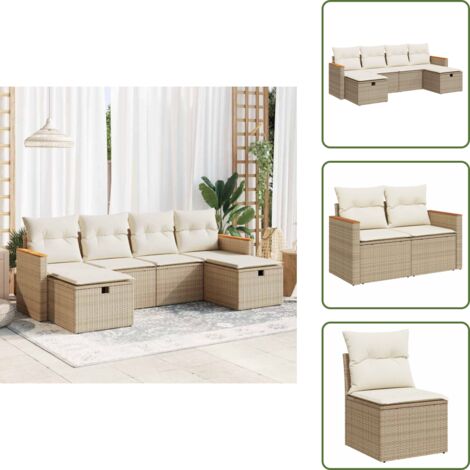 Rattan - vidaXL Set Divano da Giardino 6 pz con Cuscini Beige in Polyrattan - Poltrona con custodia