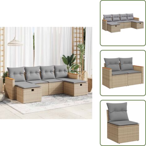 Rattan - vidaXL Set Divano da Giardino 6 pz con Cuscini Beige in Polyrattan - Poltrona con custodia