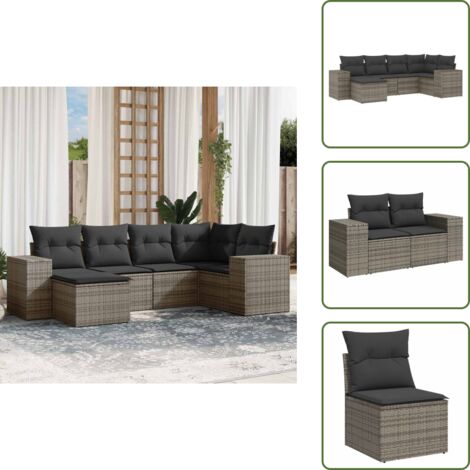 Rattan - vidaXL Set Divano da Giardino 6 pz con Cuscini Grigio in Polyrattan - Poltrona angolare