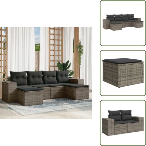 Rattan - vidaXL Set Divano da Giardino 6 pz con Cuscini Grigio in Polyrattan - Poltrona con cuscino