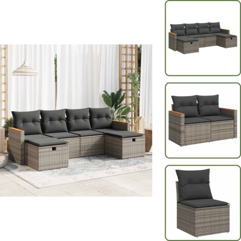 Rattan - vidaXL Set Divano da Giardino 6 pz con Cuscini Grigio in Polyrattan - Poltrona con custodia