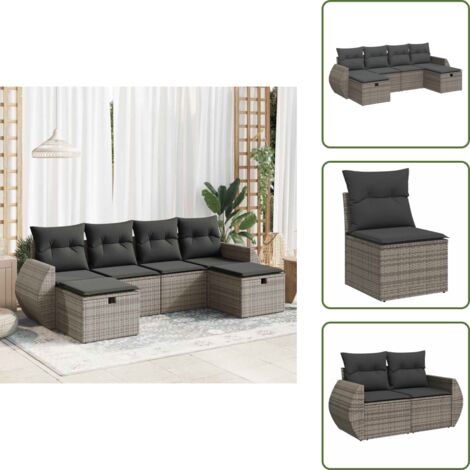 Rattan - vidaXL Set Divano da Giardino 6 pz con Cuscini Grigio in Polyrattan - Poltrona con custodia