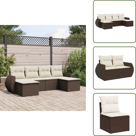Rattan - vidaXL Set Divano da Giardino 6 pz con Cuscini Marrone in Polyrattan - Poltrona con cuscino