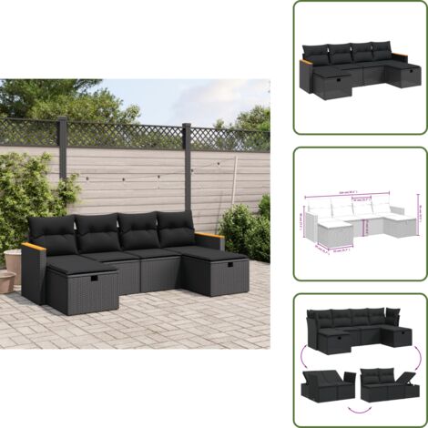 Rattan - vidaXL Set Divano da Giardino 6 pz con Cuscini Nero in Polyrattan - Poltrona con cuscino