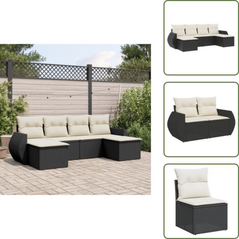 Rattan - vidaXL Set Divano da Giardino 6 pz con Cuscini Nero in Polyrattan - Poltrona con cuscino