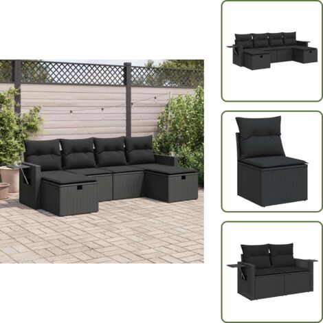 Rattan - vidaXL Set Divano da Giardino 6 pz con Cuscini Nero in Polyrattan - Poltrona con custodia