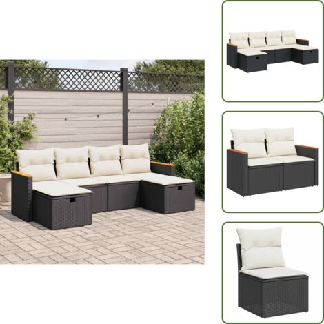 Rattan - vidaXL Set Divano da Giardino 6 pz con Cuscini Nero in Polyrattan - Poltrona con custodia