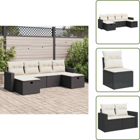 Rattan - vidaXL Set Divano da Giardino 6 pz con Cuscini Nero in Polyrattan - Poltrona con custodia
