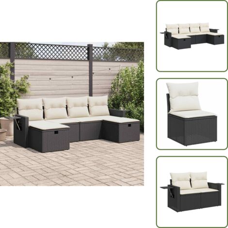 Rattan - vidaXL Set Divano da Giardino 6 pz con Cuscini Nero in Polyrattan - Poltrona con custodia