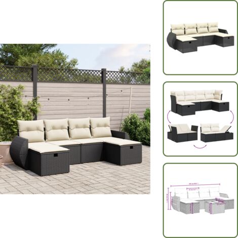Rattan - vidaXL Set Divano da Giardino 6 pz con Cuscini Nero in Polyrattan - Poltrona da esterno