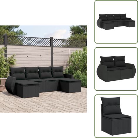 Rattan - vidaXL Set Divano da Giardino 6 pz con Cuscini Nero in Polyrattan - Poltrona da esterno