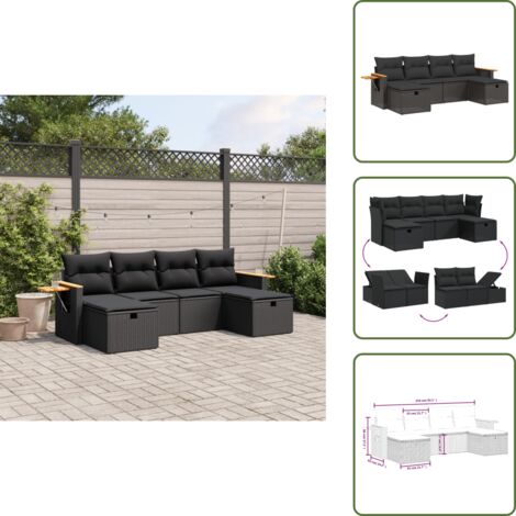 Rattan - vidaXL Set Divano da Giardino 6 pz con Cuscini Nero in Polyrattan - Poltrona da esterno