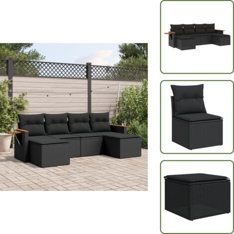 Rattan - vidaXL Set Divano da Giardino 6 pz con Cuscini Nero in Polyrattan - Poltrona da esterno