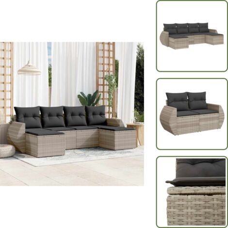 Rattan - vidaXL Set Divano da Giardino 6pz con Cuscini Grigio Chiaro Polyrattan - Poltrona con cuscino