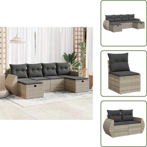 Rattan - vidaXL Set Divano da Giardino 6pz con Cuscini Grigio Chiaro Polyrattan - Poltrona con custodia