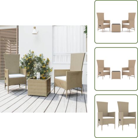Rattan - vidaXL Set Mobili da Giardino 3 pz Beige Polyrattan e Acciaio - Acciaio