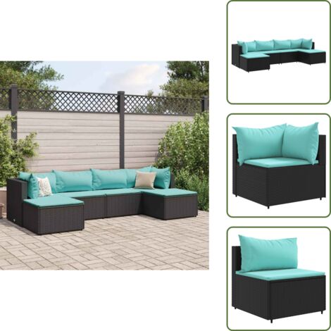 Rattan - vidaXL Set Mobili da Giardino 6 pz con Cuscini in Polyrattan Nero - Acciaio